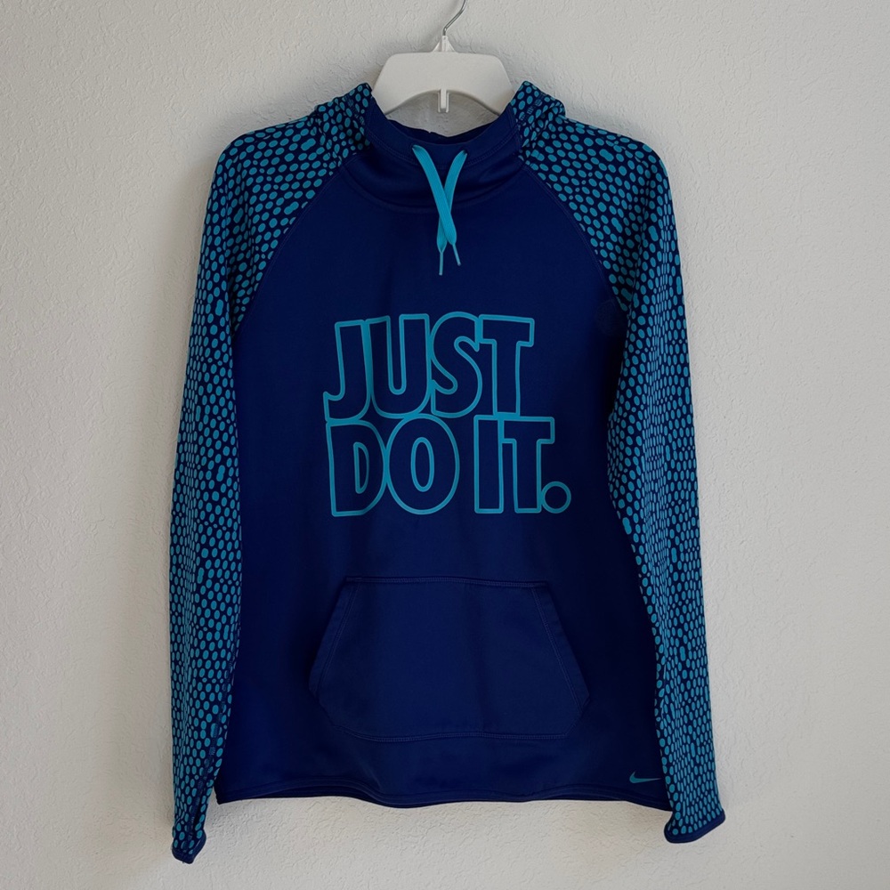 Nike Navy and Teal 'Just Do It' Hoodie